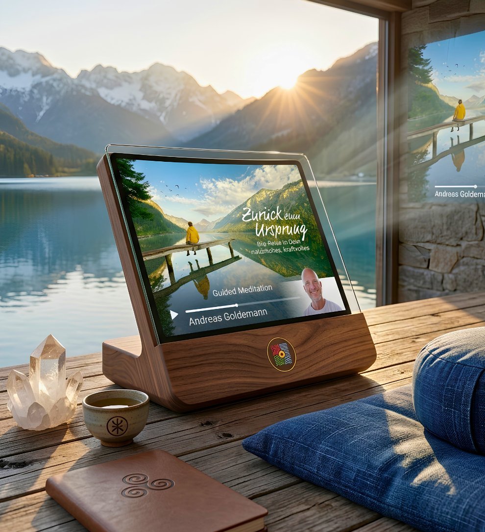 Zurück zum Ursprung Online-Kurs auf Tablet – Guided Meditation von Andreas Goldemann